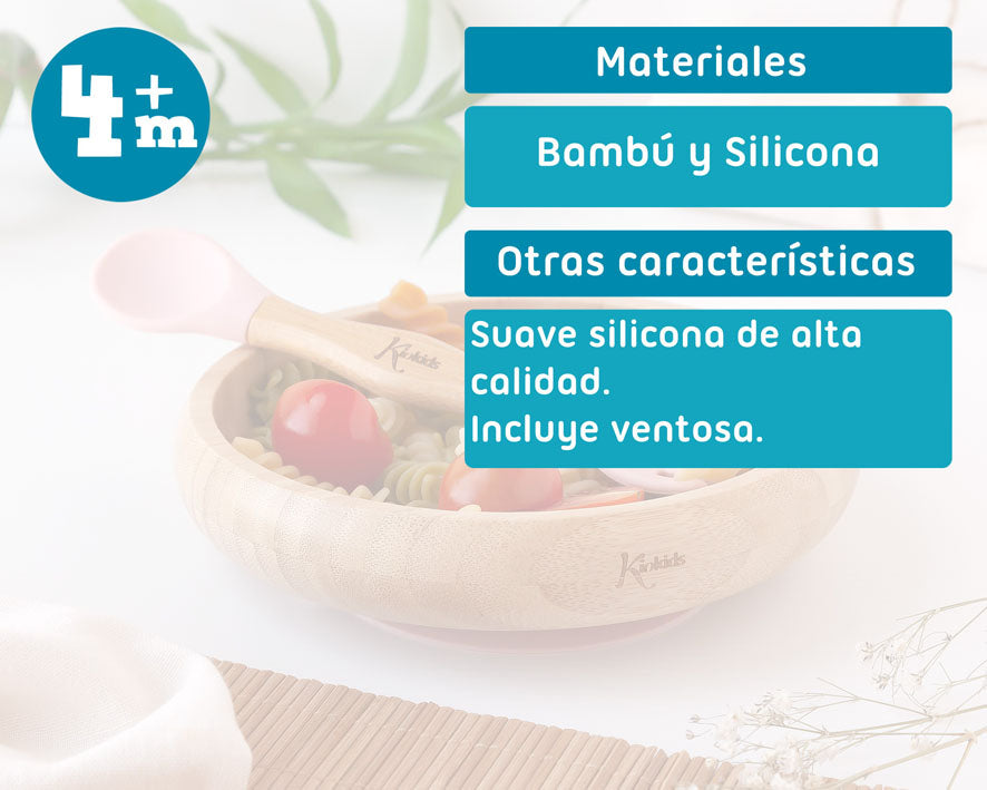 Cuenco bambu con ventosa y cubierto